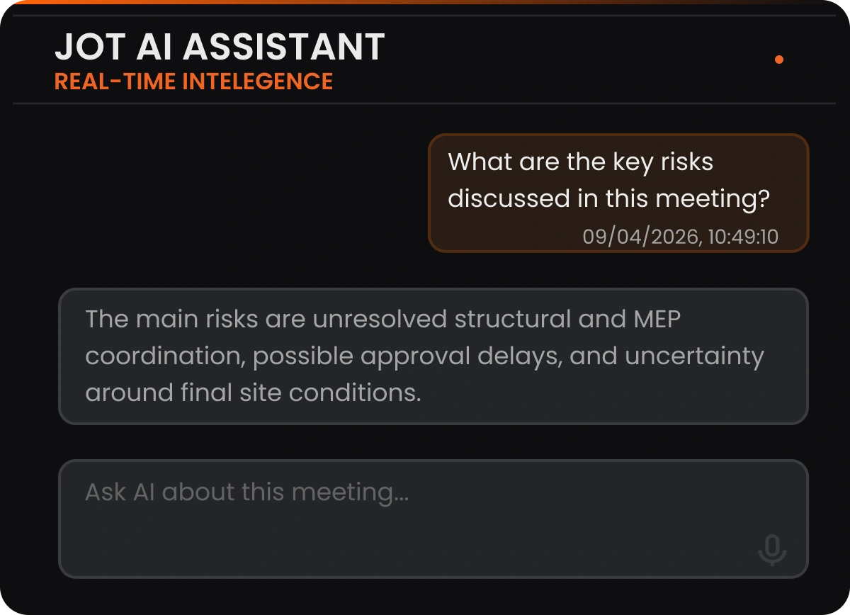 J.O.T APP AI project management tools featuring automated AI Meeting Assistant